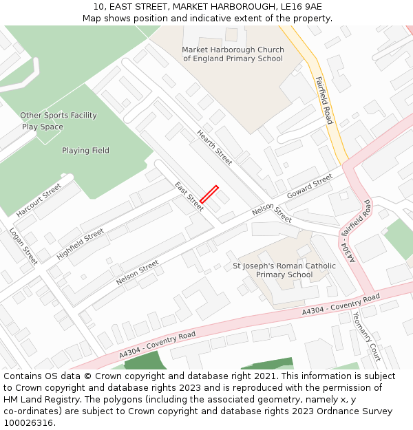 10, EAST STREET, MARKET HARBOROUGH, LE16 9AE: Location map and indicative extent of plot