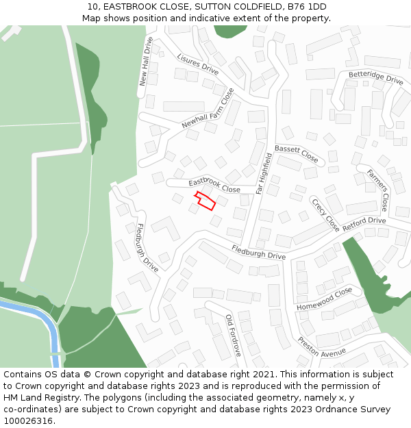 10, EASTBROOK CLOSE, SUTTON COLDFIELD, B76 1DD: Location map and indicative extent of plot