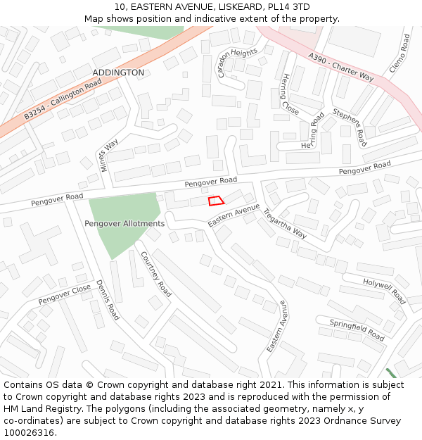 10, EASTERN AVENUE, LISKEARD, PL14 3TD: Location map and indicative extent of plot