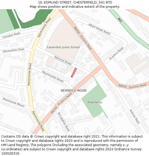 10, EDMUND STREET, CHESTERFIELD, S41 8TD: Location map and indicative extent of plot