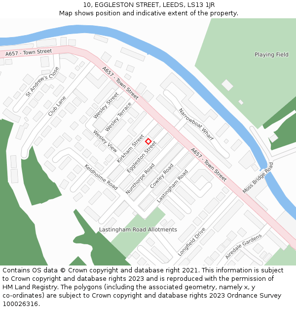 10, EGGLESTON STREET, LEEDS, LS13 1JR: Location map and indicative extent of plot