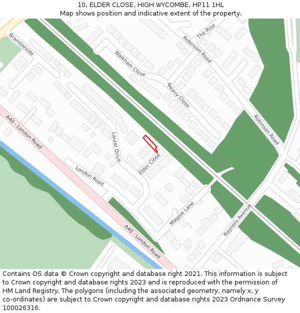 10, ELDER CLOSE, HIGH WYCOMBE, HP11 1HL: Location map and indicative extent of plot