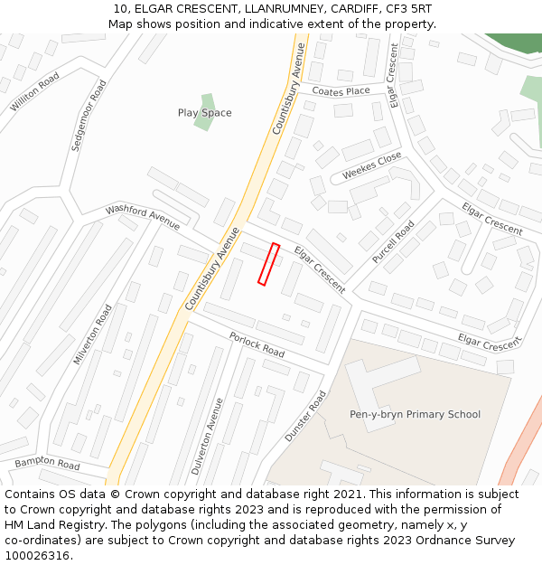 10, ELGAR CRESCENT, LLANRUMNEY, CARDIFF, CF3 5RT: Location map and indicative extent of plot