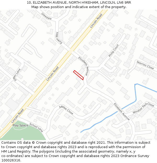10, ELIZABETH AVENUE, NORTH HYKEHAM, LINCOLN, LN6 9RR: Location map and indicative extent of plot