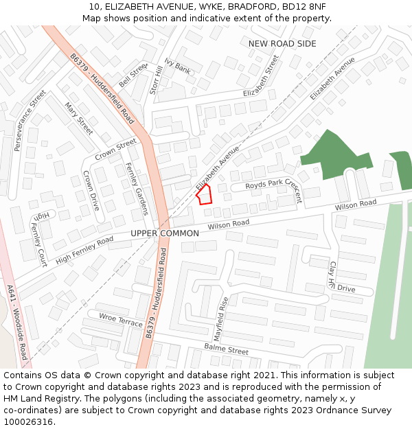 10, ELIZABETH AVENUE, WYKE, BRADFORD, BD12 8NF: Location map and indicative extent of plot
