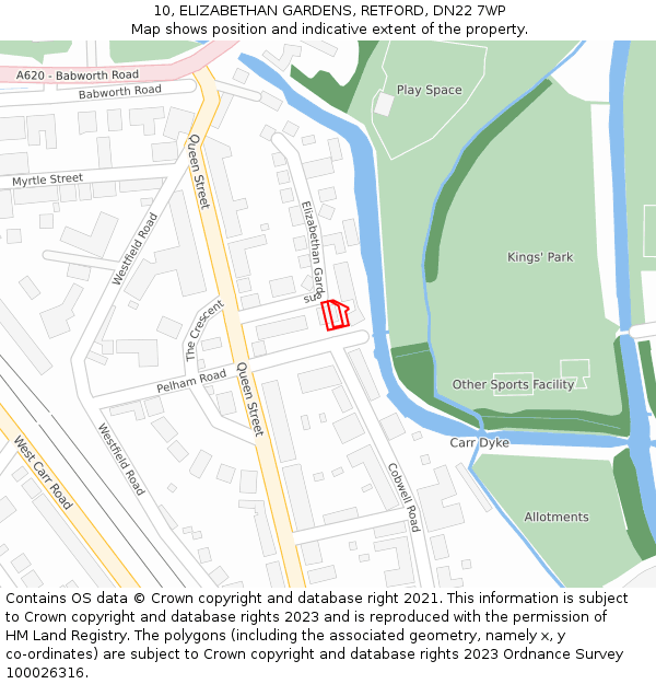 10, ELIZABETHAN GARDENS, RETFORD, DN22 7WP: Location map and indicative extent of plot