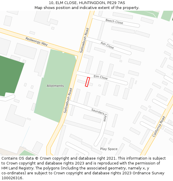 10, ELM CLOSE, HUNTINGDON, PE29 7AS: Location map and indicative extent of plot