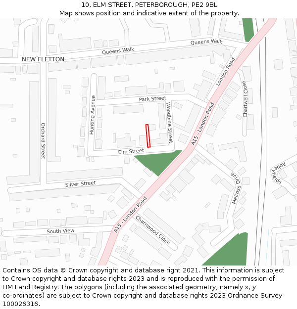 10, ELM STREET, PETERBOROUGH, PE2 9BL: Location map and indicative extent of plot