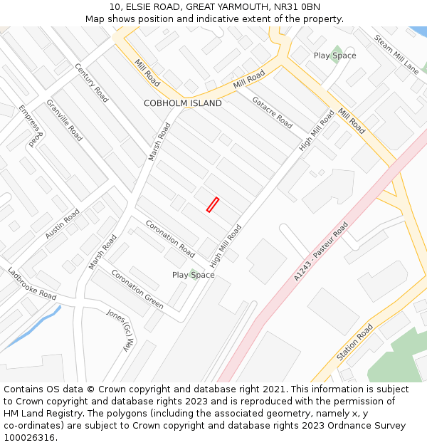 10, ELSIE ROAD, GREAT YARMOUTH, NR31 0BN: Location map and indicative extent of plot