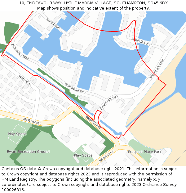 10, ENDEAVOUR WAY, HYTHE MARINA VILLAGE, SOUTHAMPTON, SO45 6DX: Location map and indicative extent of plot