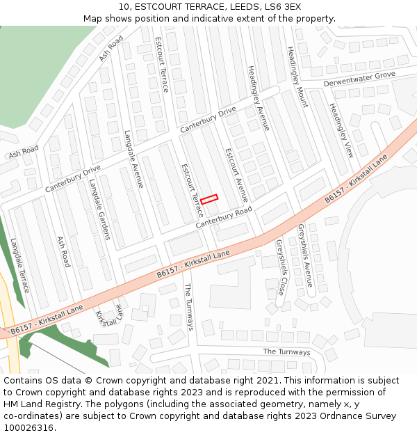 10, ESTCOURT TERRACE, LEEDS, LS6 3EX: Location map and indicative extent of plot