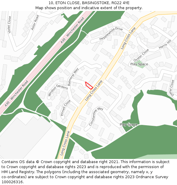 10, ETON CLOSE, BASINGSTOKE, RG22 4YE: Location map and indicative extent of plot