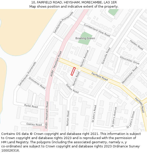 10, FAIRFIELD ROAD, HEYSHAM, MORECAMBE, LA3 1ER: Location map and indicative extent of plot