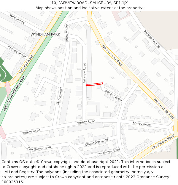 10, FAIRVIEW ROAD, SALISBURY, SP1 1JX: Location map and indicative extent of plot