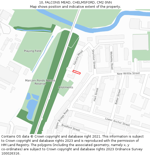 10, FALCONS MEAD, CHELMSFORD, CM2 0NN: Location map and indicative extent of plot