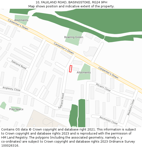 10, FALKLAND ROAD, BASINGSTOKE, RG24 9PH: Location map and indicative extent of plot
