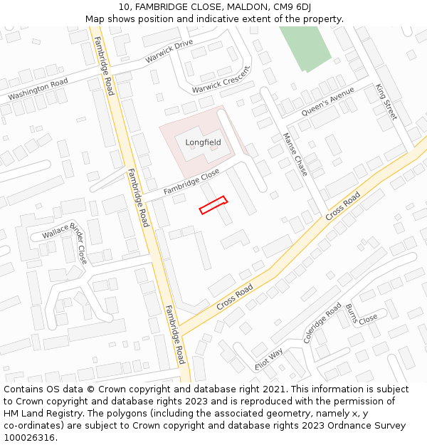10, FAMBRIDGE CLOSE, MALDON, CM9 6DJ: Location map and indicative extent of plot