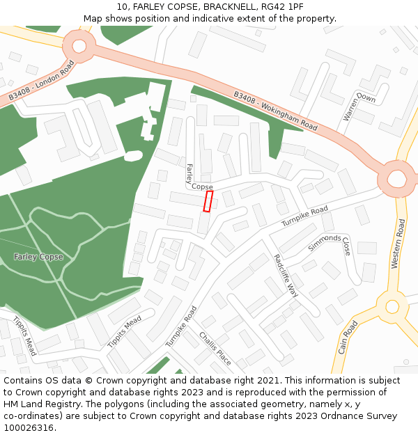 10, FARLEY COPSE, BRACKNELL, RG42 1PF: Location map and indicative extent of plot