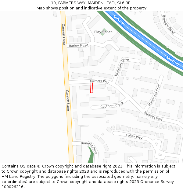 10, FARMERS WAY, MAIDENHEAD, SL6 3PL: Location map and indicative extent of plot