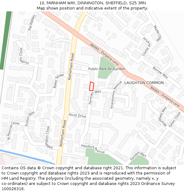 10, FARNHAM WAY, DINNINGTON, SHEFFIELD, S25 3RN: Location map and indicative extent of plot