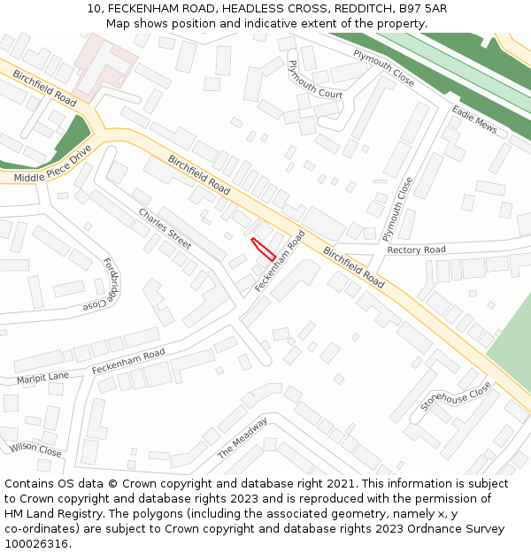 10, FECKENHAM ROAD, HEADLESS CROSS, REDDITCH, B97 5AR: Location map and indicative extent of plot