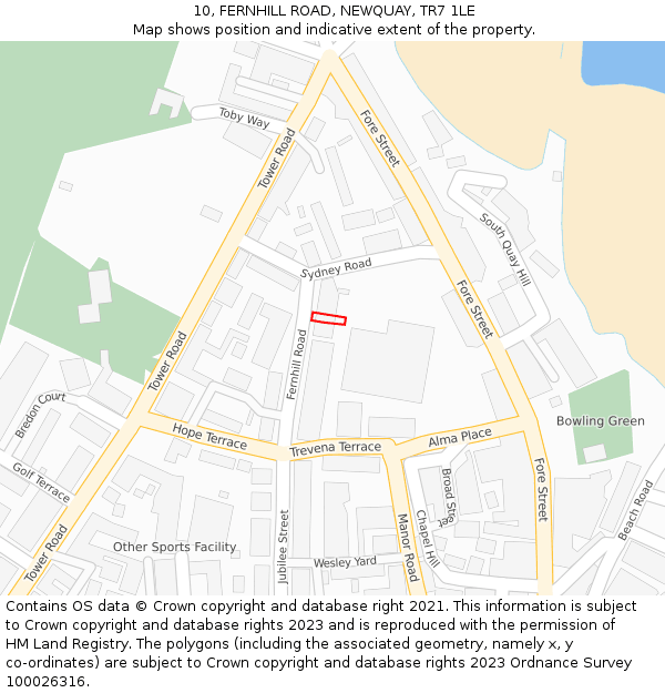 10, FERNHILL ROAD, NEWQUAY, TR7 1LE: Location map and indicative extent of plot