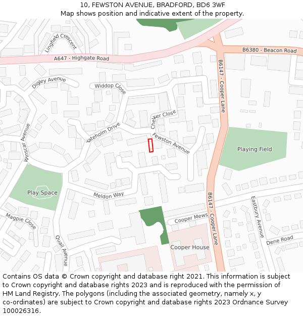10, FEWSTON AVENUE, BRADFORD, BD6 3WF: Location map and indicative extent of plot
