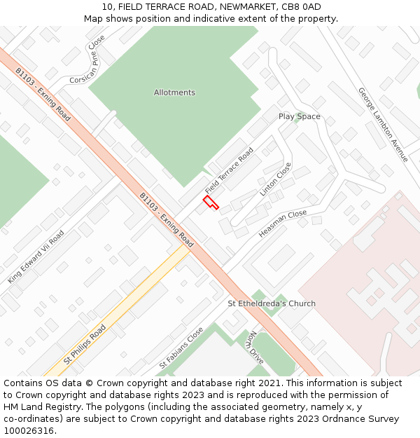 10, FIELD TERRACE ROAD, NEWMARKET, CB8 0AD: Location map and indicative extent of plot