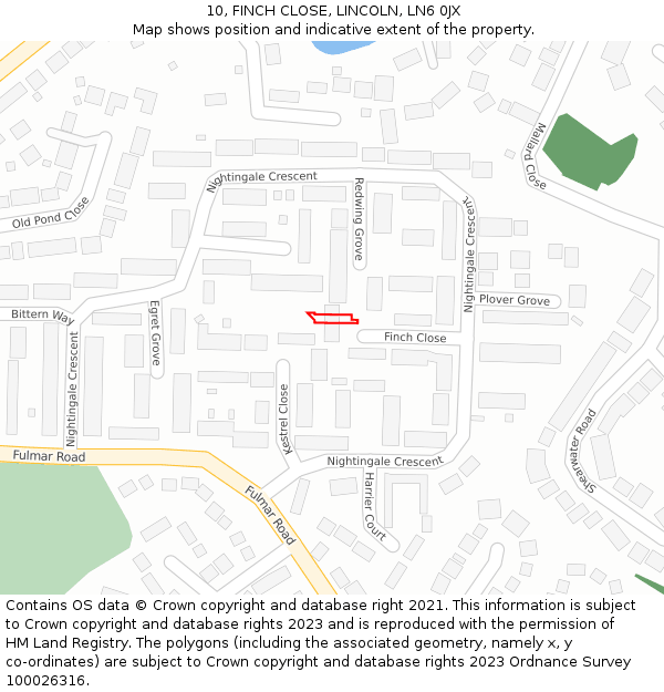 10, FINCH CLOSE, LINCOLN, LN6 0JX: Location map and indicative extent of plot