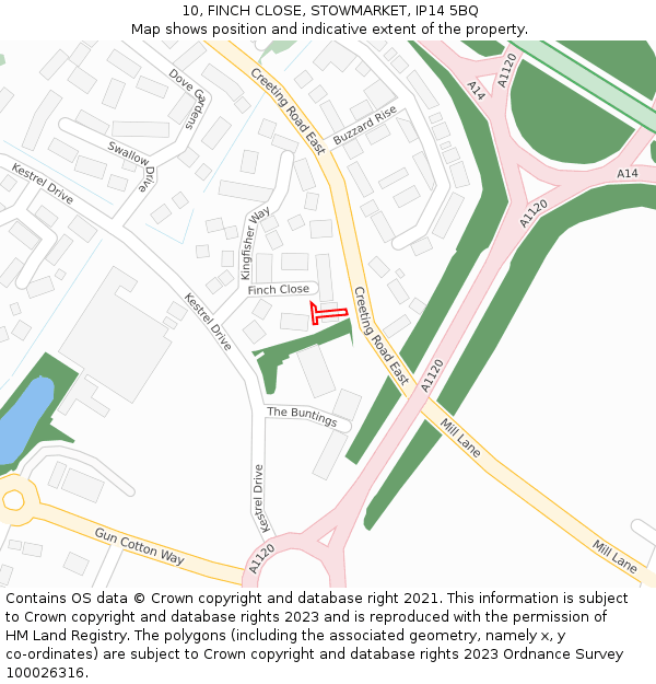 10, FINCH CLOSE, STOWMARKET, IP14 5BQ: Location map and indicative extent of plot