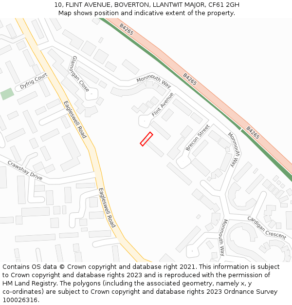 10, FLINT AVENUE, BOVERTON, LLANTWIT MAJOR, CF61 2GH: Location map and indicative extent of plot