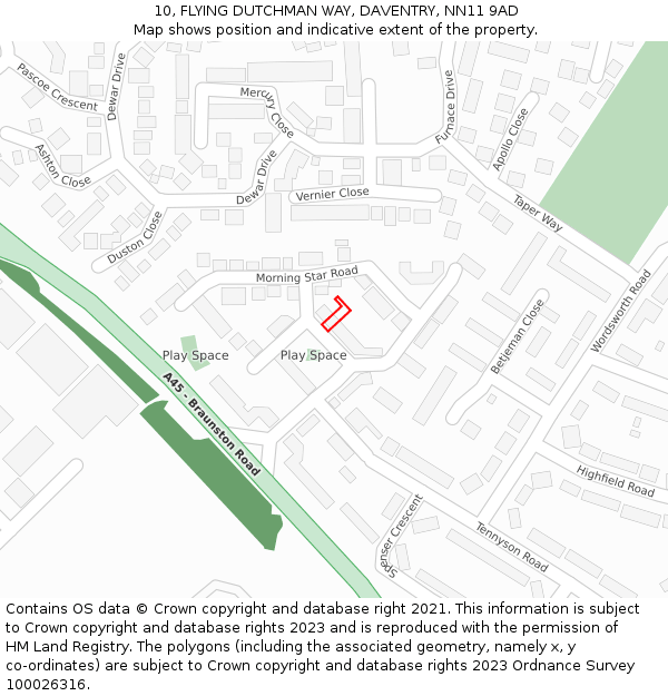 10, FLYING DUTCHMAN WAY, DAVENTRY, NN11 9AD: Location map and indicative extent of plot