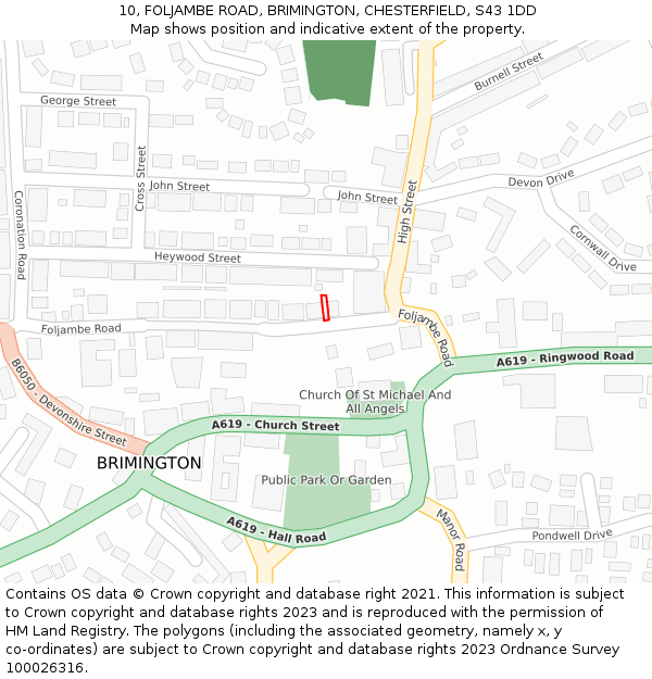 10, FOLJAMBE ROAD, BRIMINGTON, CHESTERFIELD, S43 1DD: Location map and indicative extent of plot