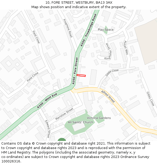 10, FORE STREET, WESTBURY, BA13 3AX: Location map and indicative extent of plot