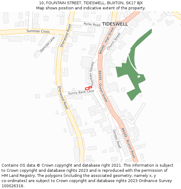 10, FOUNTAIN STREET, TIDESWELL, BUXTON, SK17 8JX: Location map and indicative extent of plot