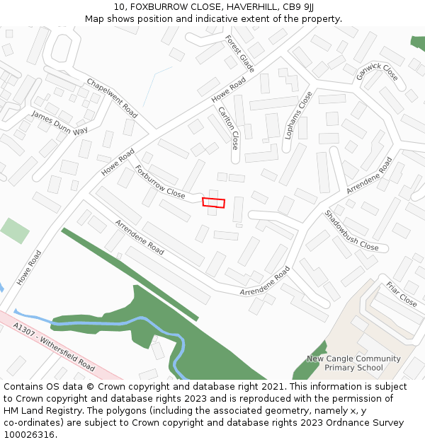 10, FOXBURROW CLOSE, HAVERHILL, CB9 9JJ: Location map and indicative extent of plot