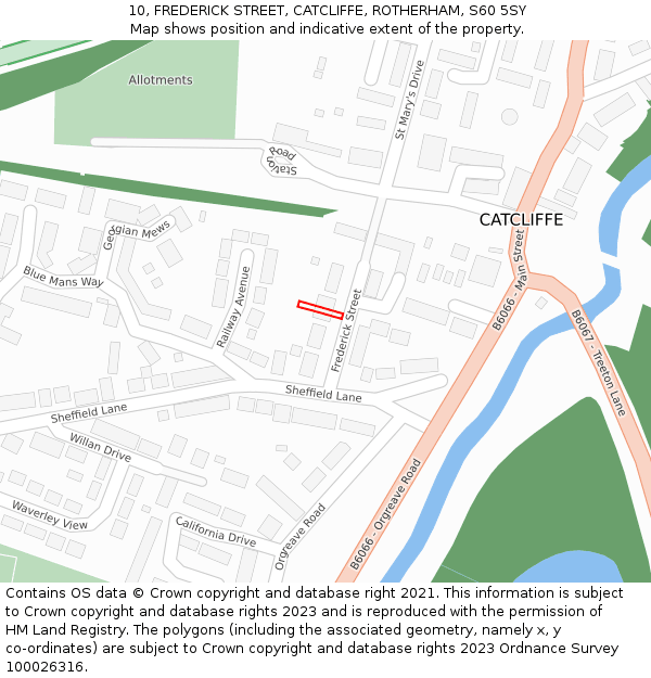 10, FREDERICK STREET, CATCLIFFE, ROTHERHAM, S60 5SY: Location map and indicative extent of plot