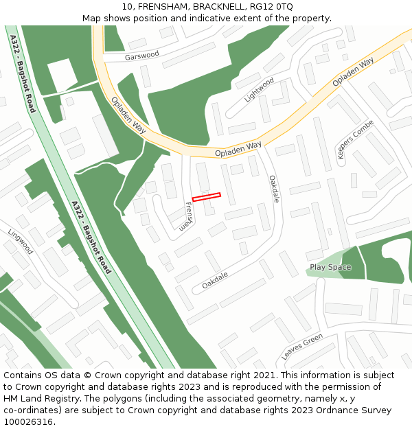 10, FRENSHAM, BRACKNELL, RG12 0TQ: Location map and indicative extent of plot