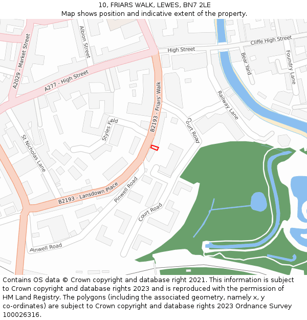 10, FRIARS WALK, LEWES, BN7 2LE: Location map and indicative extent of plot