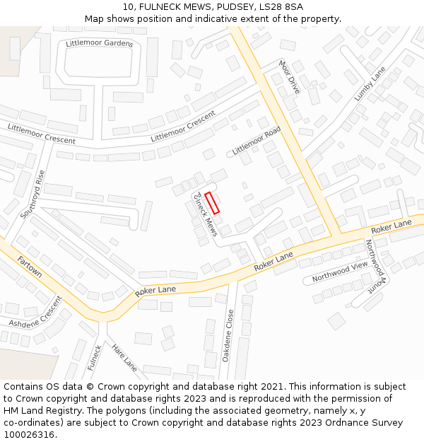 10, FULNECK MEWS, PUDSEY, LS28 8SA: Location map and indicative extent of plot