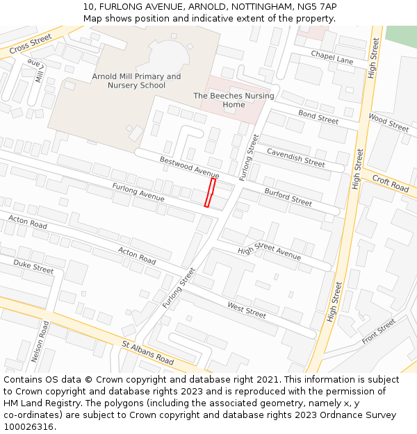 10, FURLONG AVENUE, ARNOLD, NOTTINGHAM, NG5 7AP: Location map and indicative extent of plot