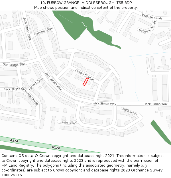 10, FURROW GRANGE, MIDDLESBROUGH, TS5 8DP: Location map and indicative extent of plot