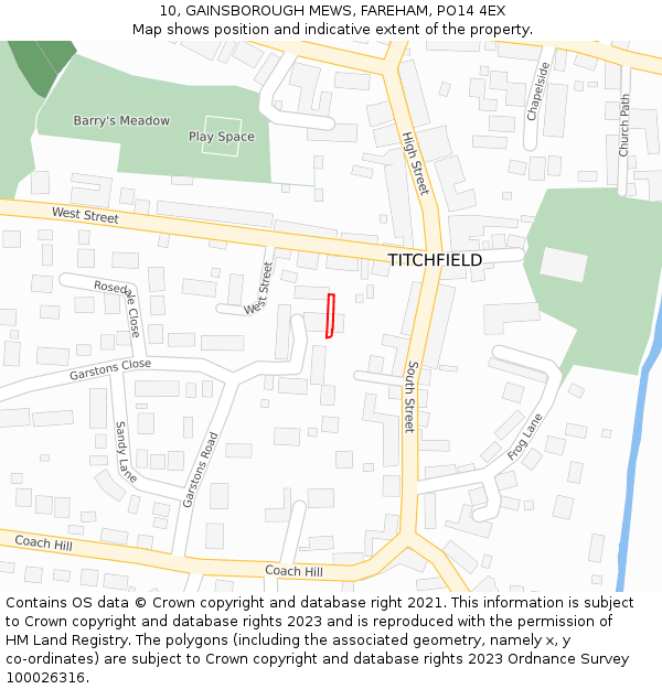 10, GAINSBOROUGH MEWS, FAREHAM, PO14 4EX: Location map and indicative extent of plot