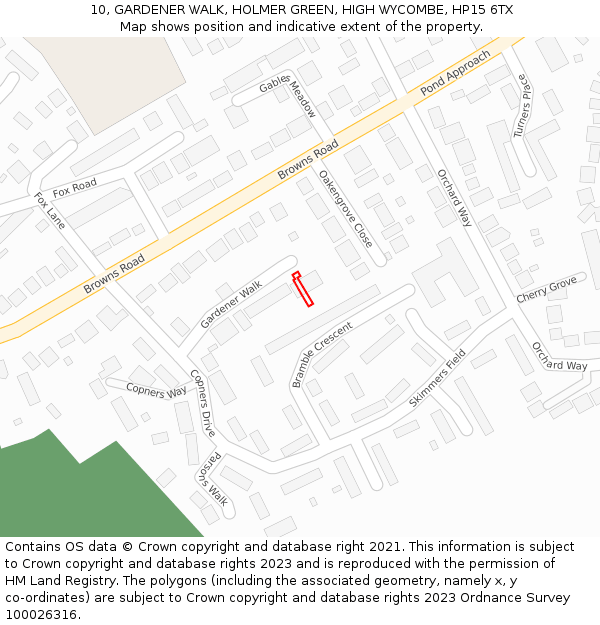 10, GARDENER WALK, HOLMER GREEN, HIGH WYCOMBE, HP15 6TX: Location map and indicative extent of plot