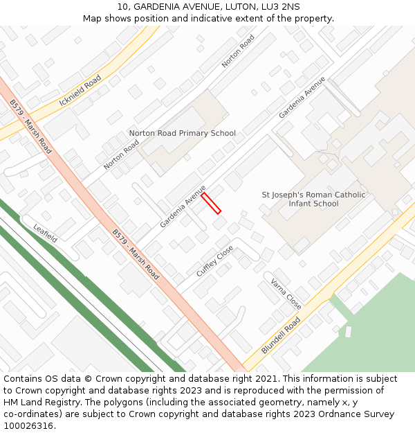 10, GARDENIA AVENUE, LUTON, LU3 2NS: Location map and indicative extent of plot