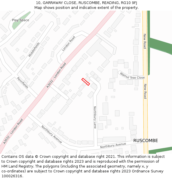 10, GARRAWAY CLOSE, RUSCOMBE, READING, RG10 9FJ: Location map and indicative extent of plot