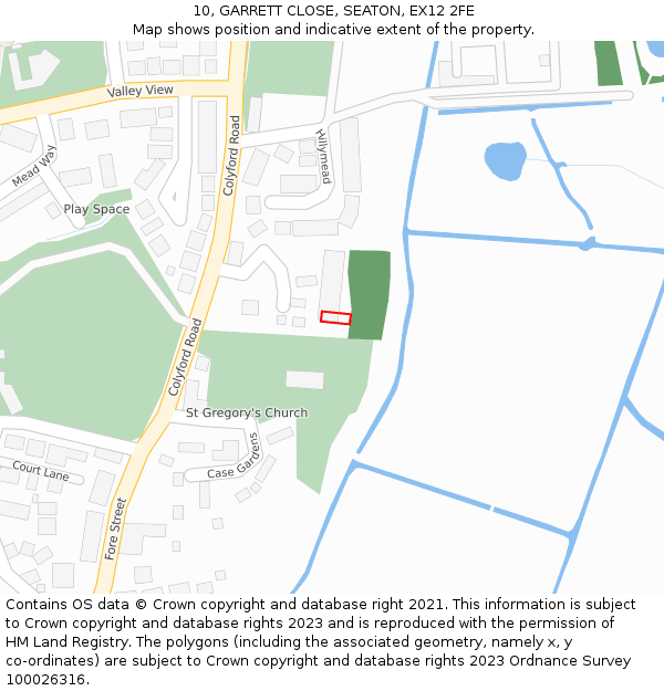 10, GARRETT CLOSE, SEATON, EX12 2FE: Location map and indicative extent of plot