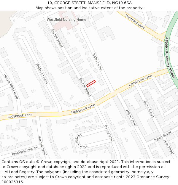 10, GEORGE STREET, MANSFIELD, NG19 6SA: Location map and indicative extent of plot