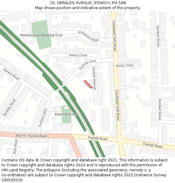 10, GERALDS AVENUE, IPSWICH, IP4 5AB: Location map and indicative extent of plot
