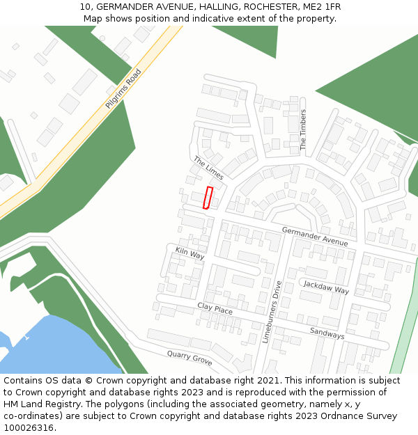 10, GERMANDER AVENUE, HALLING, ROCHESTER, ME2 1FR: Location map and indicative extent of plot
